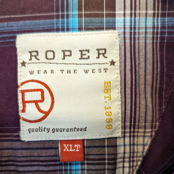 Roper Men's Western Plaid Rodeo Button Up Top - Picture 4 of 6
